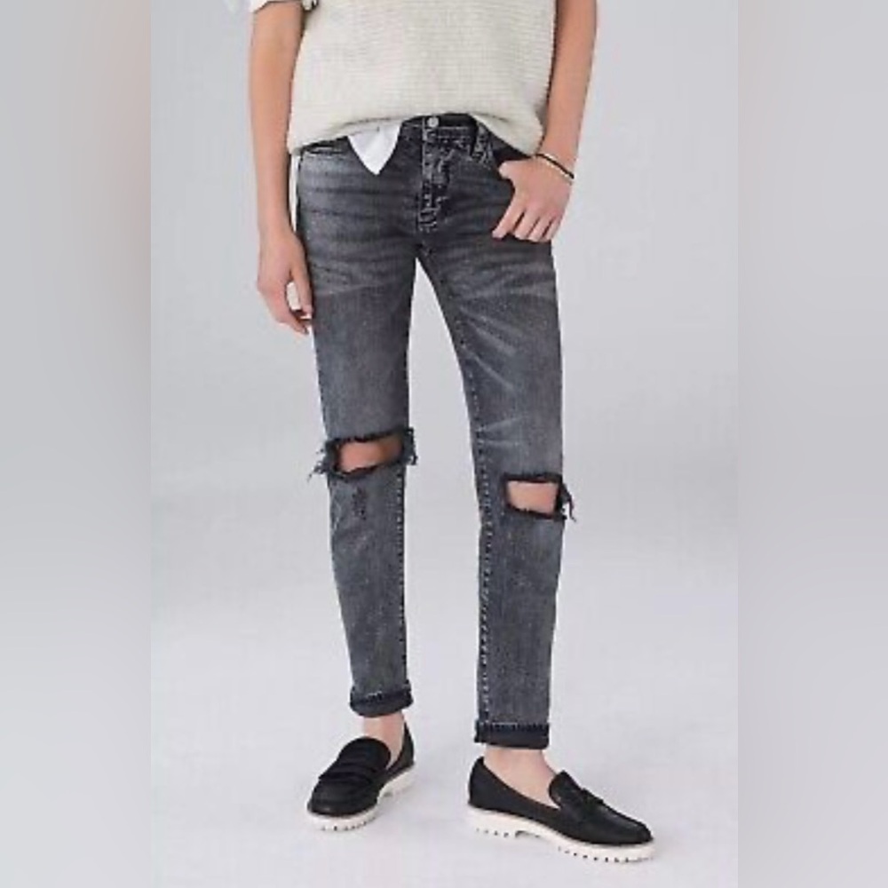 Anthropologie Women's Pilcro The Slim Boyfriend Black Torn Knee Jeans 27 - Picture 1 of 6
